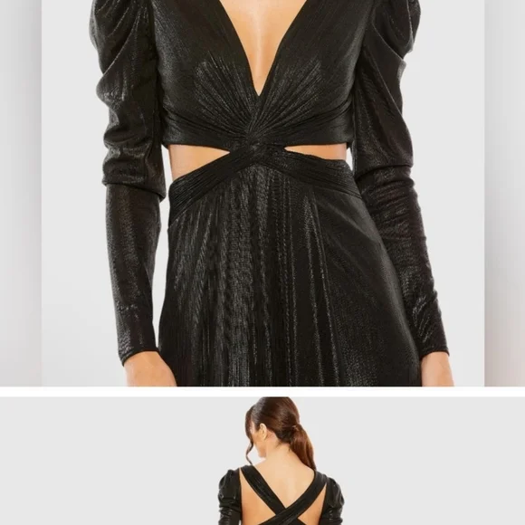 Mac Duggal Black Long Sleeve Wrap Gown